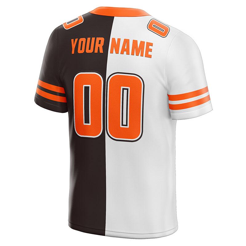 custom authentic split fashion football jersey brown-white-orange mesh