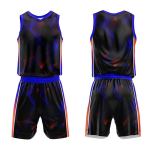 Uniforme de baloncesto personalizado en negro y naranja real con tu logotipo-nombre y número impresos