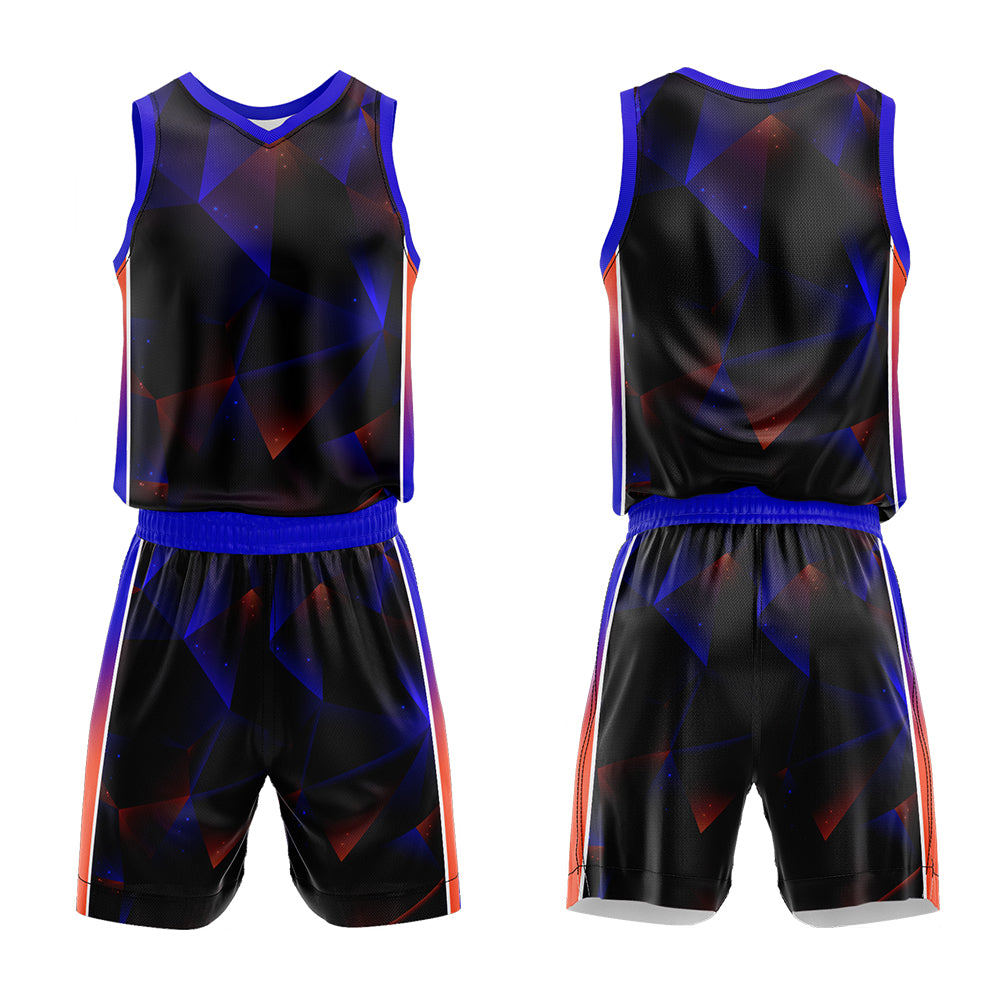 Uniforme de baloncesto personalizado en negro y naranja real con tu logotipo-nombre y número impresos