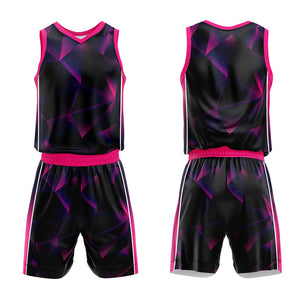 Uniforme de baloncesto personalizado en negro-azul marino y rosa con tu logotipo-nombre y número impresos