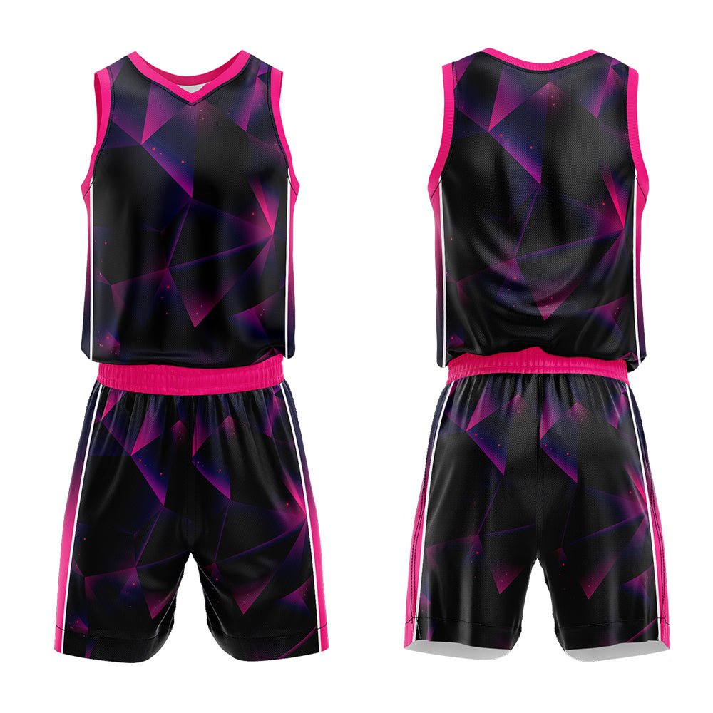 Uniforme de baloncesto personalizado en negro-azul marino y rosa con tu logotipo-nombre y número impresos