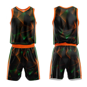 Uniforme de baloncesto personalizado negro-verde y naranja con tu logotipo-nombre y número impresos