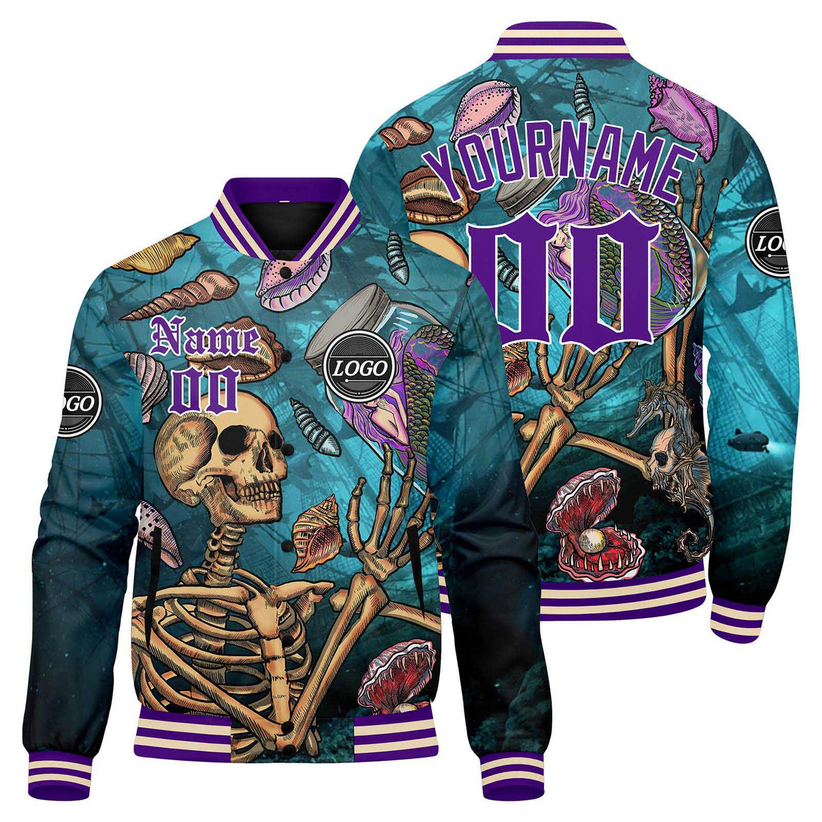 Chaqueta universitaria personalizada estilo Letterman para hombres-mujeres y jóvenes color aguamarina