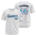 Camiseta de béisbol personalizada con diseño de rayas azul marino y costuras Camisetas de béisbol de hip hop personalizadas