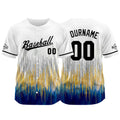 Camiseta de béisbol con dise?o personalizado estampado completo en blanco azul y crema