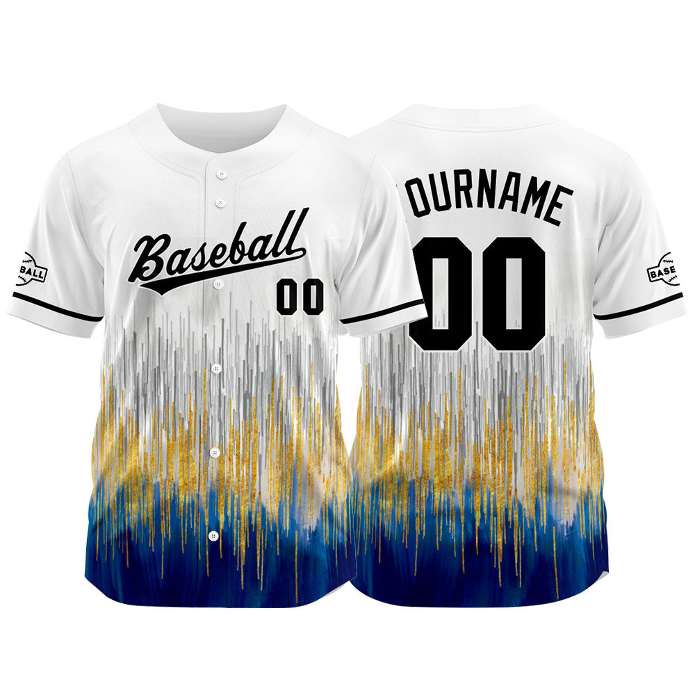 Camiseta de béisbol con dise?o personalizado estampado completo en blanco azul y crema
