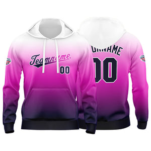 Sudadera con capucha personalizada con degradado para hombre-mujer-niña o niño Estampa tu logotipo-nombre o número en blanco y morado