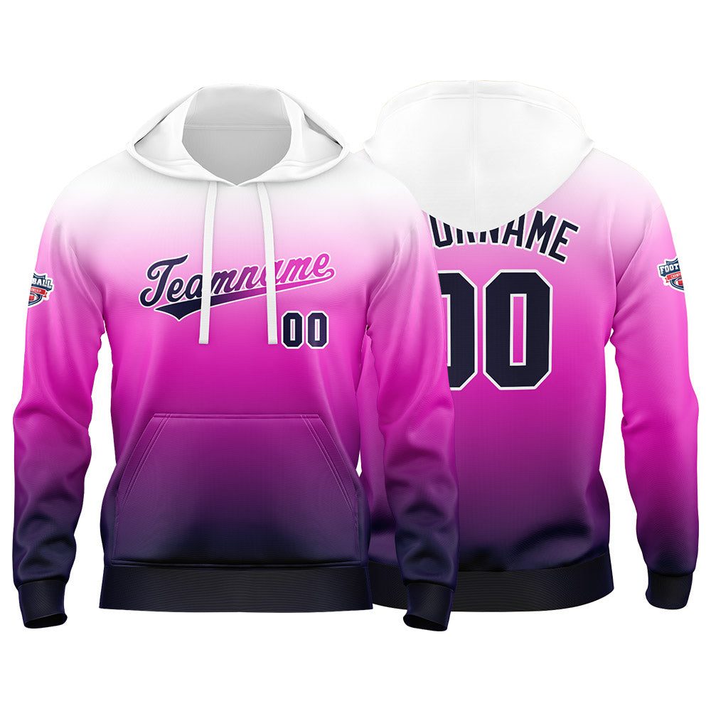 Sudadera con capucha personalizada con degradado para hombre-mujer-niña o niño Estampa tu logotipo-nombre o número en blanco y morado