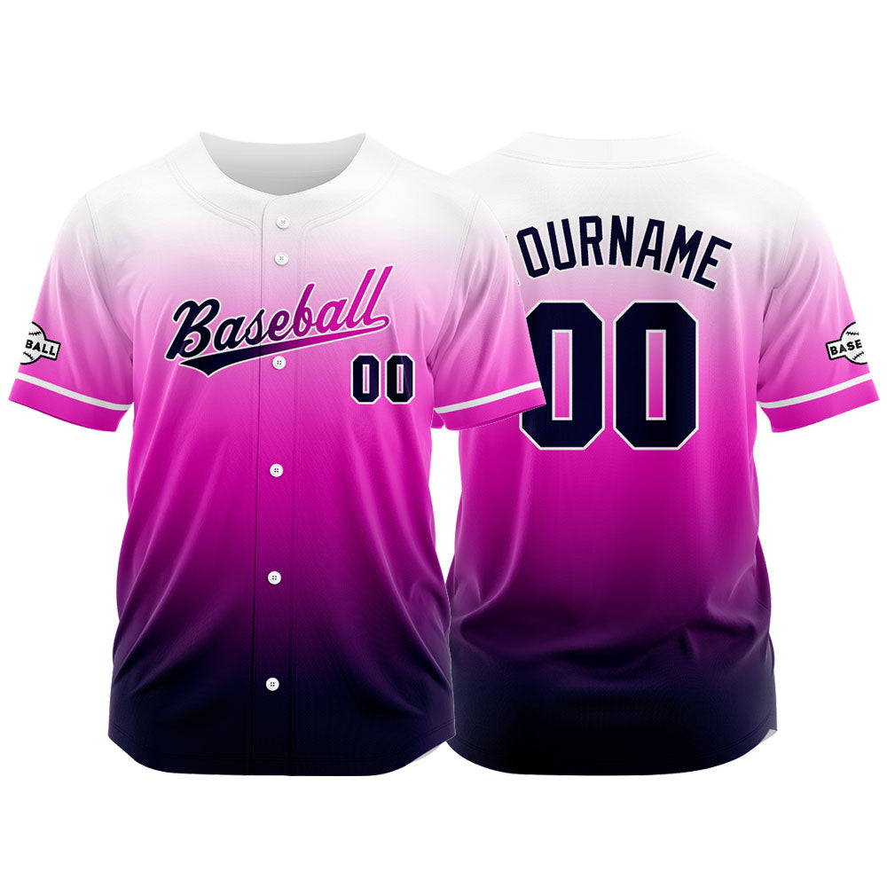 Camiseta de béisbol con dise?o personalizado estampado completo en azul marino morado y blanco
