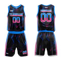 Uniforme de baloncesto personalizado en negro-azul y rosa con tu logotipo-nombre y número impresos