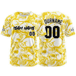 Camiseta de béisbol personalizada para hombres mujeres ni?os y jóvenes con bordados e impresión en amarillo y blanco