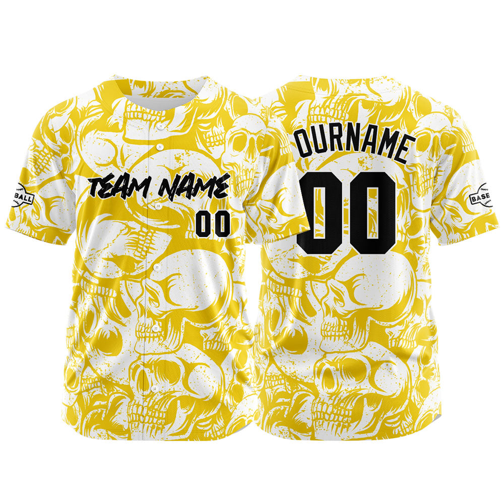 Camiseta de béisbol personalizada para hombres mujeres ni?os y jóvenes con bordados e impresión en amarillo y blanco