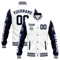Chaqueta universitaria personalizada estilo Letterman para hombres-mujeres y jóvenes-color azul marino y blanco