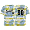 Dise?o personalizado de camiseta de béisbol con estampado completo en azul amarillo y verde