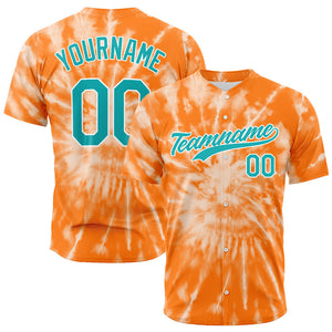 Camiseta de béisbol con dise?o personalizado de estampado completo y te?ido anudado en color naranja