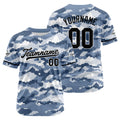 Camiseta de béisbol con dise?o personalizado estampado completo gris y azul