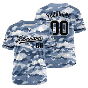 Camiseta de béisbol con dise?o personalizado estampado completo gris y azul
