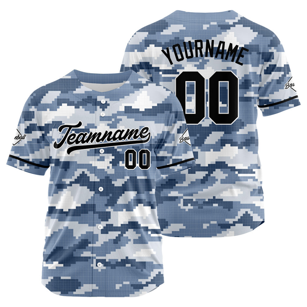 Camiseta de béisbol con dise?o personalizado estampado completo gris y azul