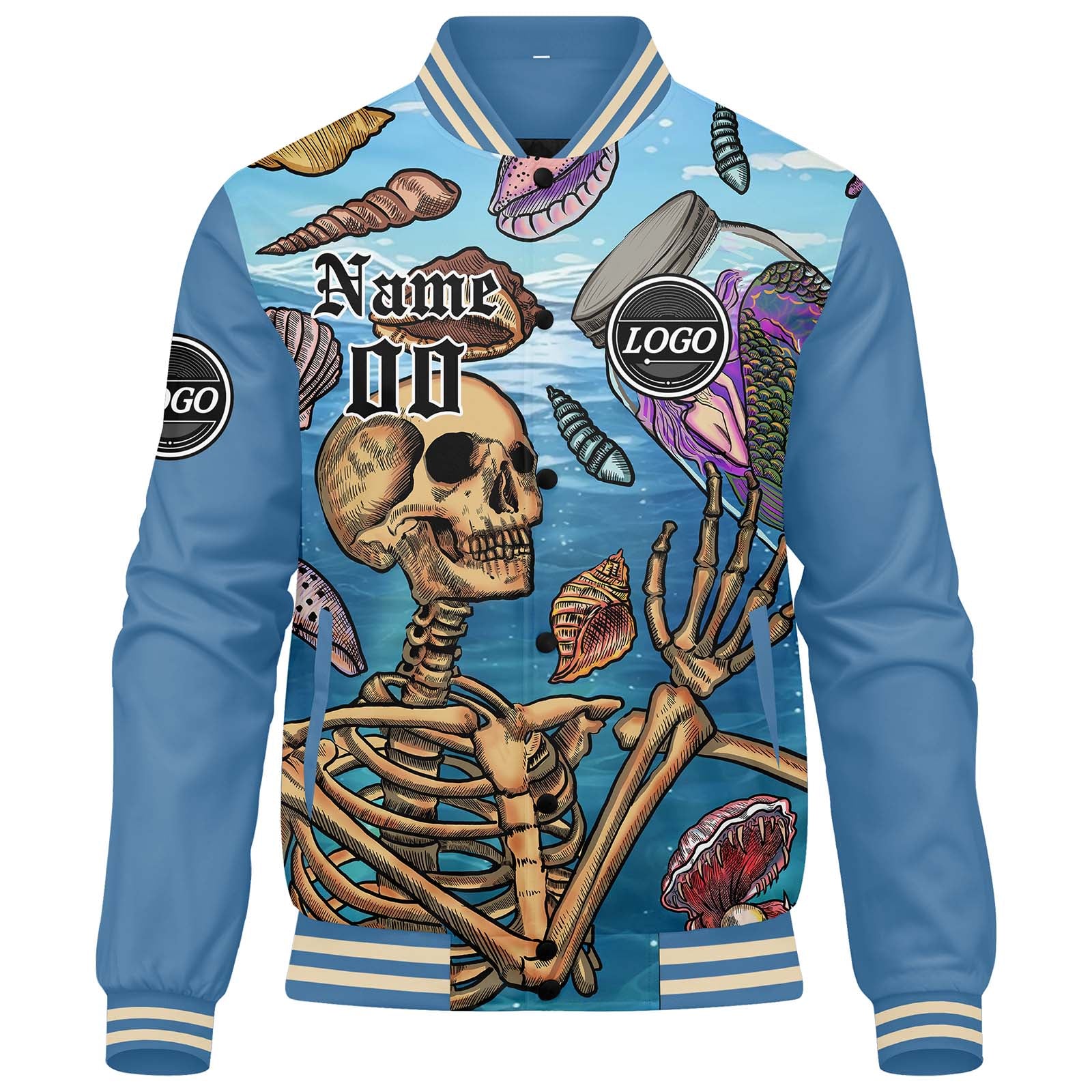 Chaqueta universitaria personalizada estilo Letterman para hombres-mujeres y jóvenes-color azul claro