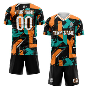 Conjunto personalizado de camiseta de uniforme color aguamarina y naranja para niños y adultos