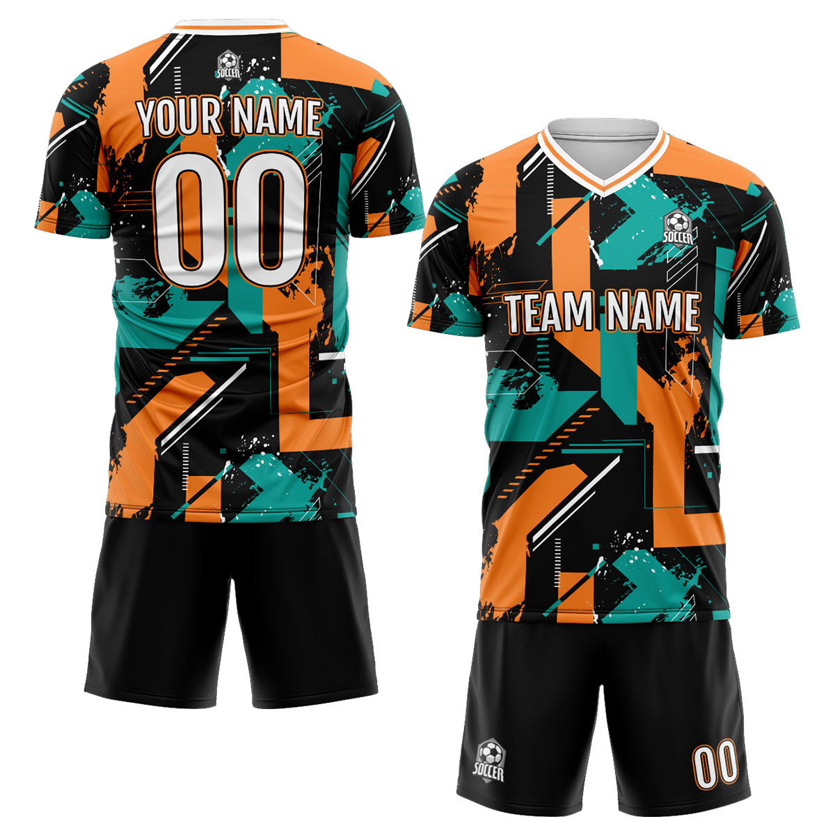 Conjunto personalizado de camiseta de uniforme color aguamarina y naranja para niños y adultos