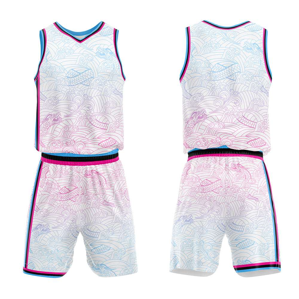 Uniforme de baloncesto blanco personalizado con tu logotipo-nombre y número impresos