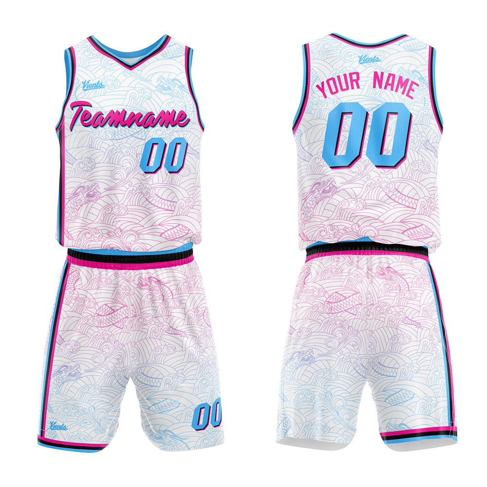Uniforme de baloncesto blanco personalizado con tu logotipo-nombre y número impresos
