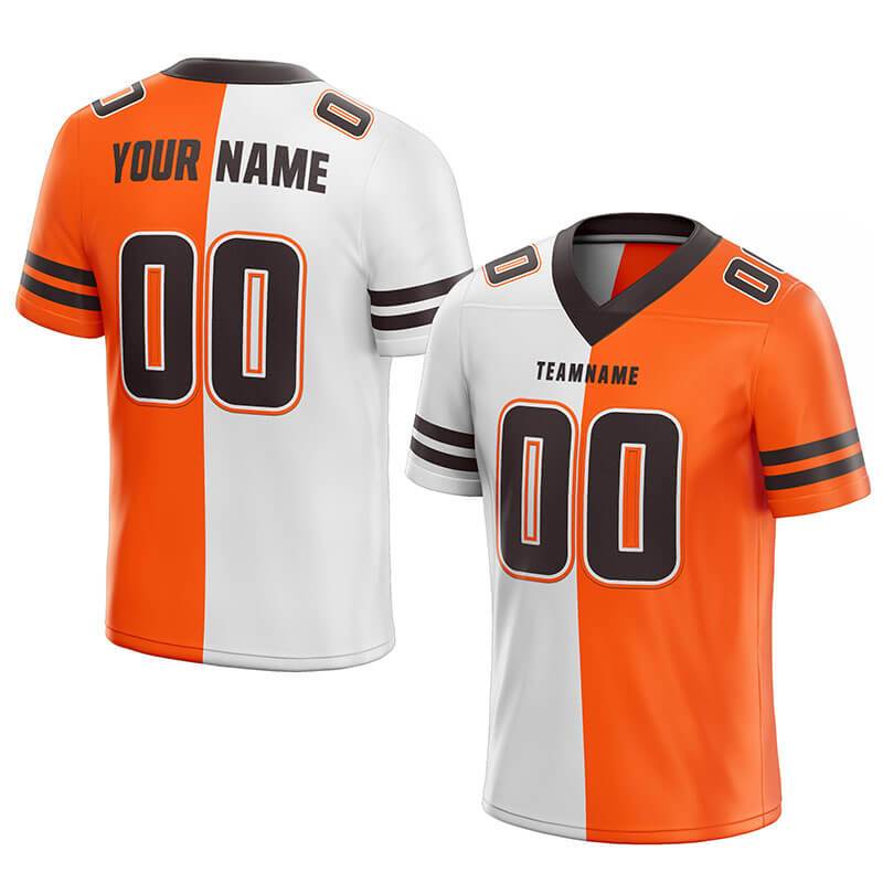 custom authentic split fashion football jersey orange-brown-white mesh