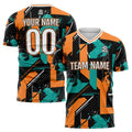 Conjunto personalizado de camiseta de uniforme color aguamarina y naranja para niños y adultos