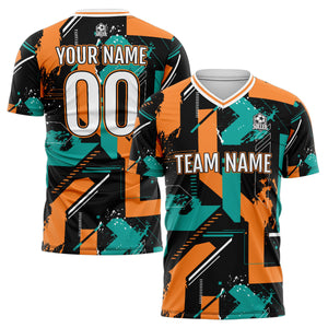 Conjunto personalizado de camiseta de uniforme color aguamarina y naranja para niños y adultos