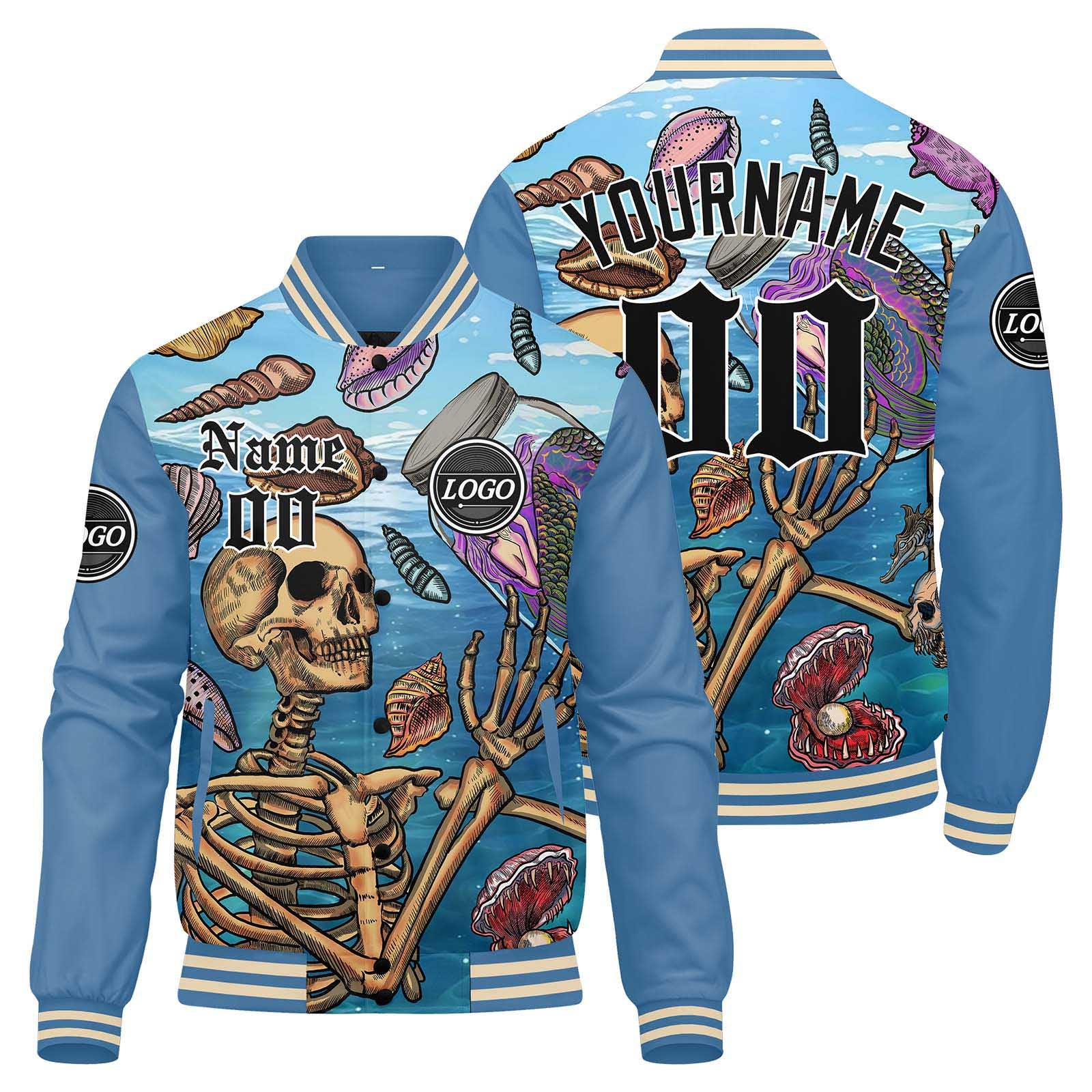 Chaqueta universitaria personalizada estilo Letterman para hombres-mujeres y jóvenes-color azul claro