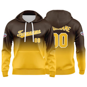 Sudadera con capucha personalizada con degradado para hombre-mujer-niña o niño Estampa tu logotipo-nombre o número Color marrón y amarillo