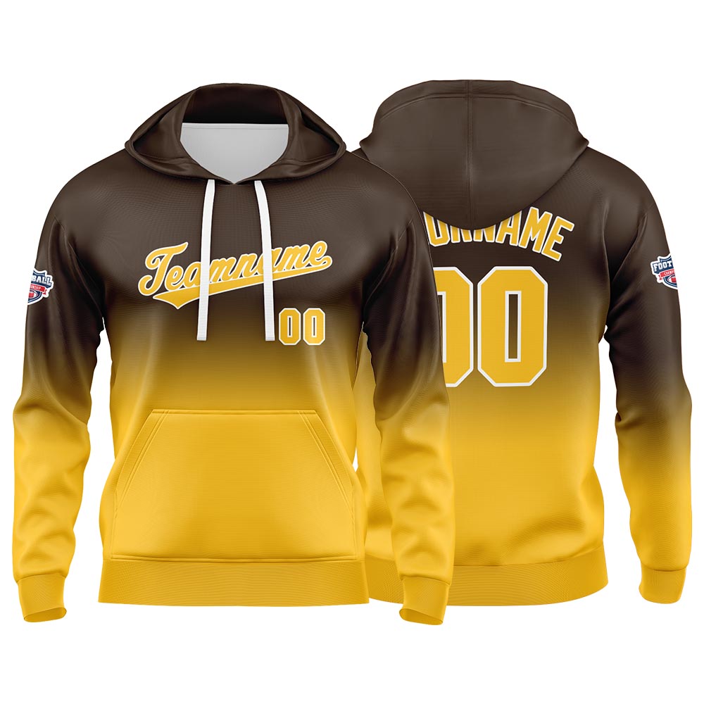 Sudadera con capucha personalizada con degradado para hombre-mujer-niña o niño Estampa tu logotipo-nombre o número Color marrón y amarillo