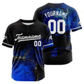Camiseta de béisbol con dise?o personalizado estampado completo en negro y azul