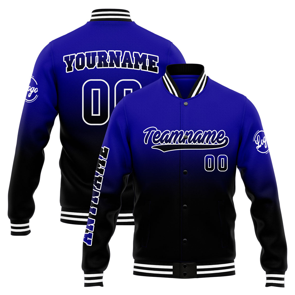 Chaqueta universitaria personalizada estilo Letterman para hombres-mujeres y jóvenes-color azul marino y negro