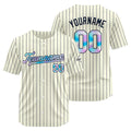 Camiseta de béisbol personalizada de rayas color crema y azul marino con diseño bordado Camisetas de béisbol de hip hop personalizadas