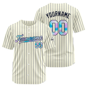 Camiseta de béisbol personalizada de rayas color crema y azul marino con diseño bordado Camisetas de béisbol de hip hop personalizadas