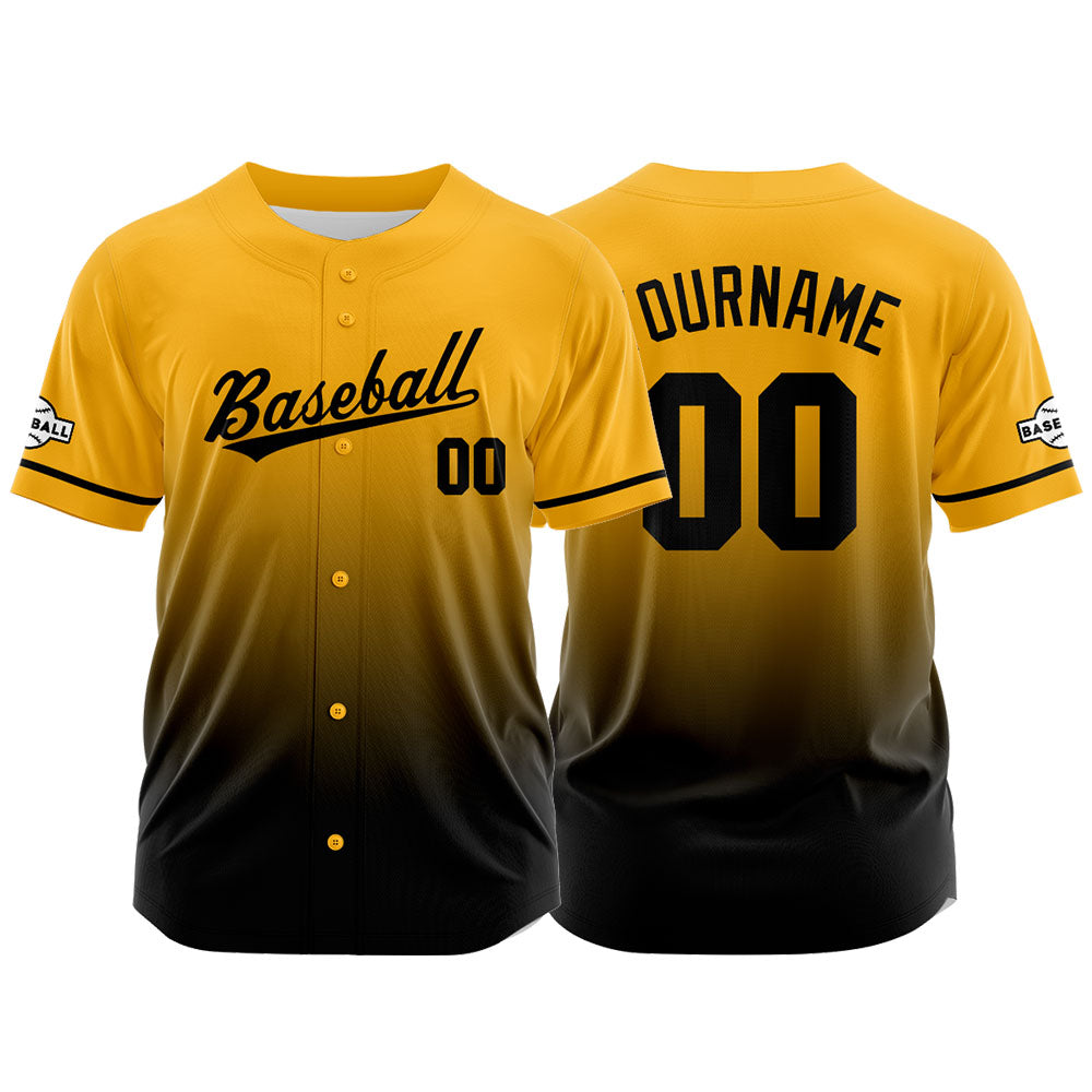 Camiseta de béisbol con dise?o personalizado estampado completo en negro y amarillo