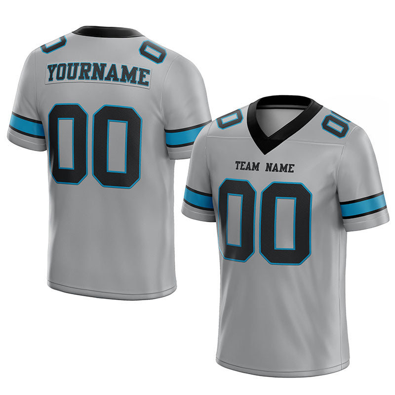 customized  authentic football jersey gray black -panther blue mesh