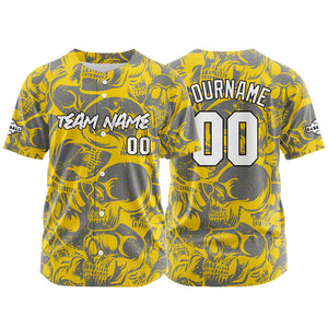 Camiseta de béisbol personalizada para hombres mujeres ni?os y jóvenes con bordados e impresión en amarillo y gris