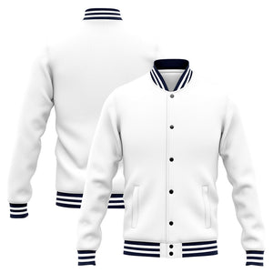 Chaqueta universitaria personalizada estilo Letterman para hombres-mujeres y jóvenes-color azul marino y blanco