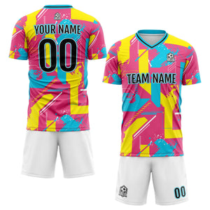Conjunto personalizado de camiseta de uniforme rosa y amarillo para niños y adultos