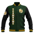 Chaquetas universitarias impermeables personalizadas en negro-verde oscuro y amarillo con nombre-número y logotipo bordados a medida