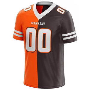 custom authentic split fashion football jersey orange-brown-white mesh