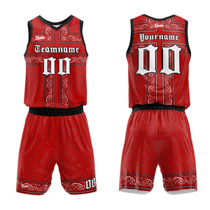 Uniforme de baloncesto personalizado rojo y negro con tu logotipo-nombre y número impresos