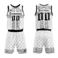 Uniforme de baloncesto personalizado blanco y negro con tu logotipo-nombre y número impresos