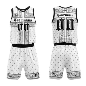 Uniforme de baloncesto personalizado blanco y negro con tu logotipo-nombre y número impresos