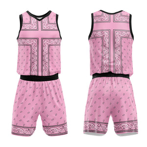 Uniforme de baloncesto rosa y negro personalizado con tu logotipo-nombre y número impresos