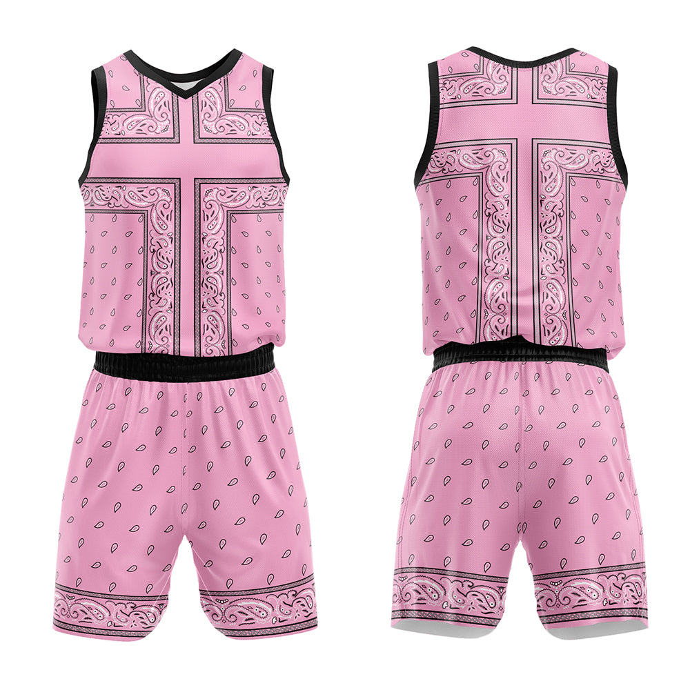 Uniforme de baloncesto rosa y negro personalizado con tu logotipo-nombre y número impresos