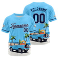 Camiseta de béisbol azul con dise?o personalizado estampado completo